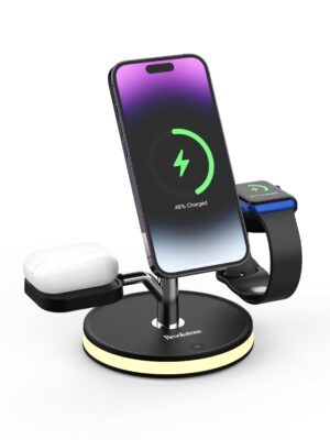 Brookstone 3-in-1 Wireless Charging Station Magnetic Charging Fast Wireless Charger Stand for iPhone 15,14,13,12 Pro Max Series, All iWatch Series & Android Phone with Qi Charging