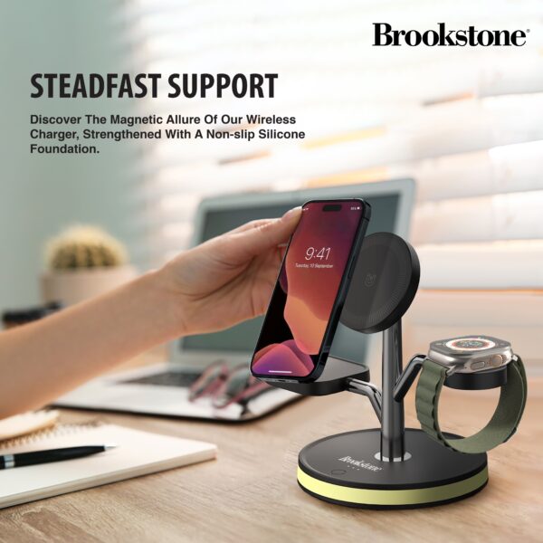 Brookstone 3-in-1 Wireless Charging Station Magnetic Charging Fast Wireless Charger Stand for iPhone 15,14,13,12 Pro Max Series, All iWatch Series & Android Phone with Qi Charging