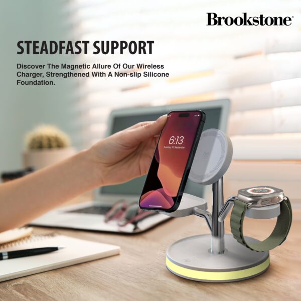 Brookstone 3-in-1 Wireless Charging Station Magnetic Charging Fast Wireless Charger Stand for iPhone 15,14,13,12 Pro Max Series, All iWatch Series & Android Phone with Qi Charging